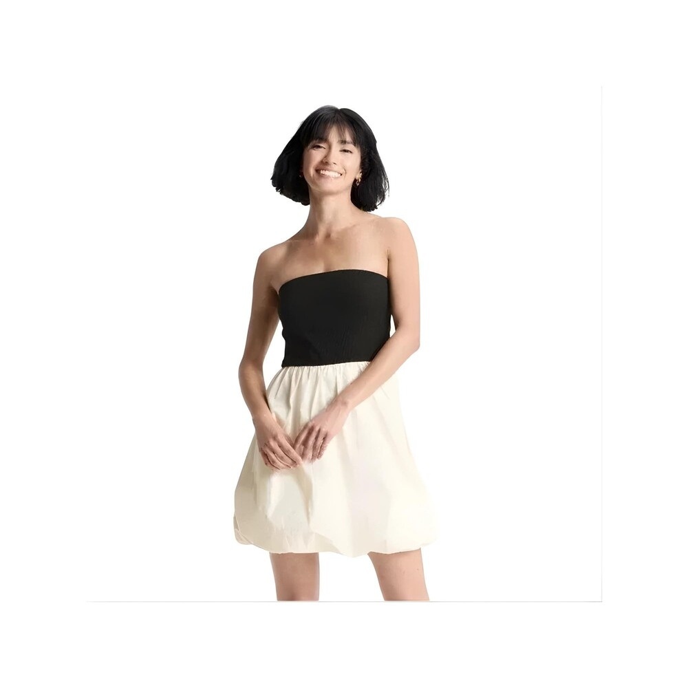 NWT XL Black and Cream Parachute Dress - Strapless Bubble Hem Midi